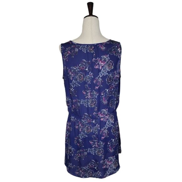 Ricki's Navy Blue Floral Split Neck Elastic Waist Sleeveless Dress Size L - Picture 3 of 7